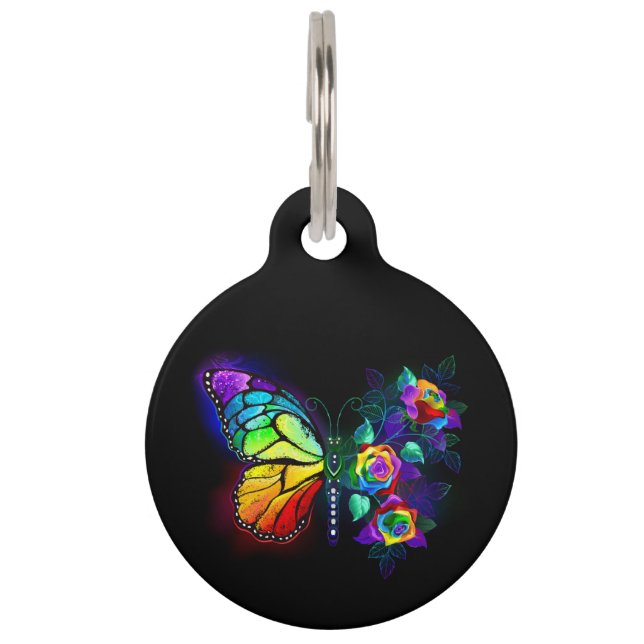 Rainbow flower butterfly pet tag (Front)