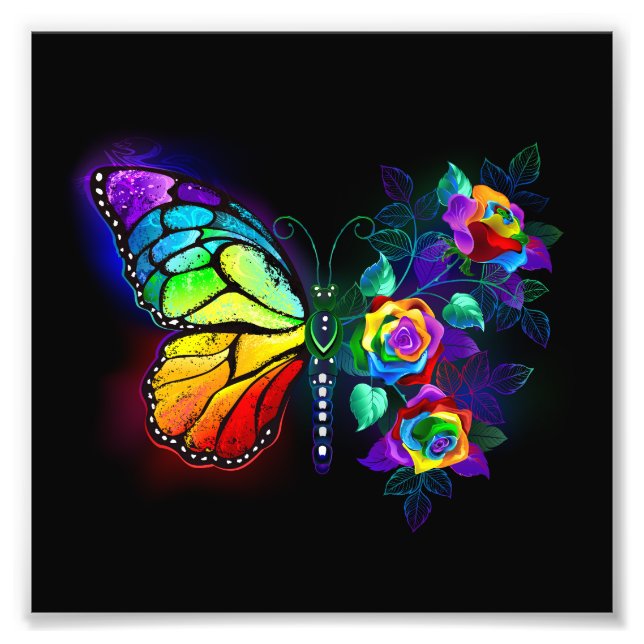 Rainbow flower butterfly photo print (Front)