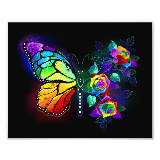 Rainbow flower butterfly photo print (Front)