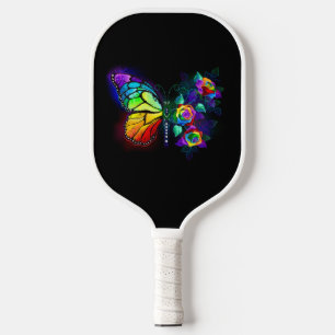 Rainbow flower butterfly pickleball paddle