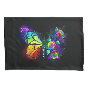 Rainbow flower butterfly pillowcase