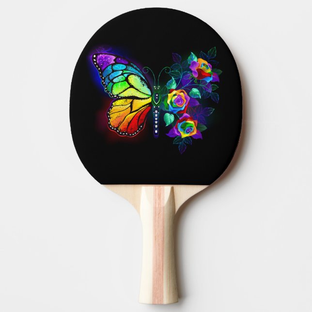 Rainbow flower butterfly ping pong paddle (Front)