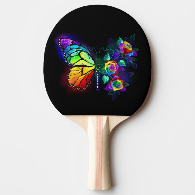 Rainbow flower butterfly ping pong paddle (Front)