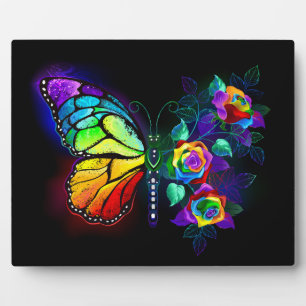 Rainbow flower butterfly plaque