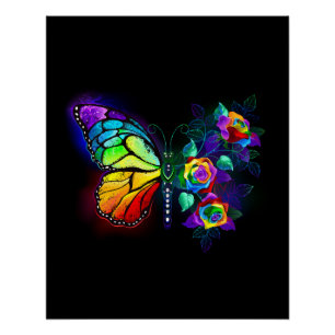 Rainbow flower butterfly poster