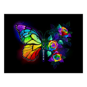 Rainbow flower butterfly poster