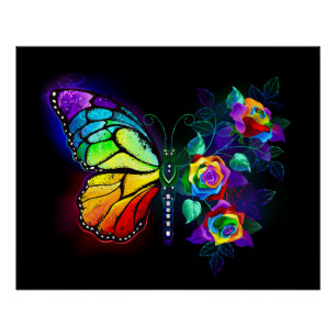 Rainbow flower butterfly poster