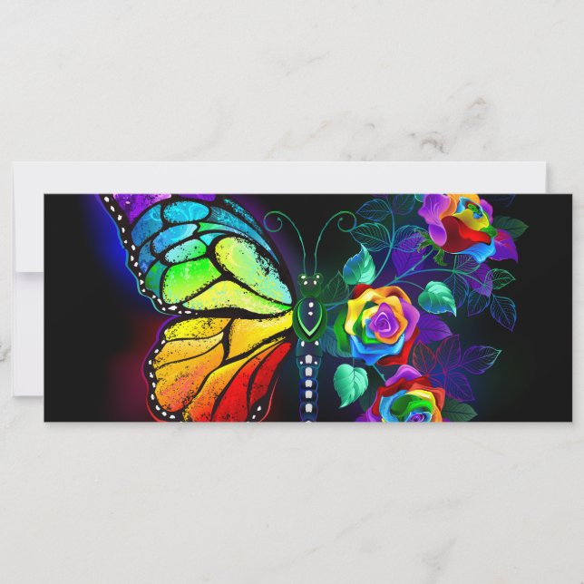 Rainbow flower butterfly save the date (Front)
