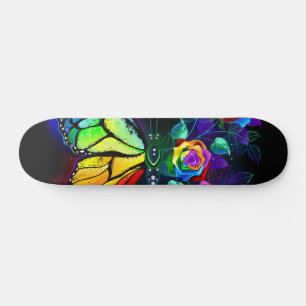 Rainbow flower butterfly skateboard