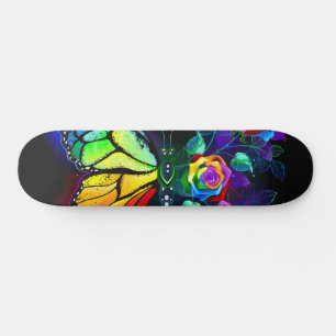 Rainbow flower butterfly skateboard