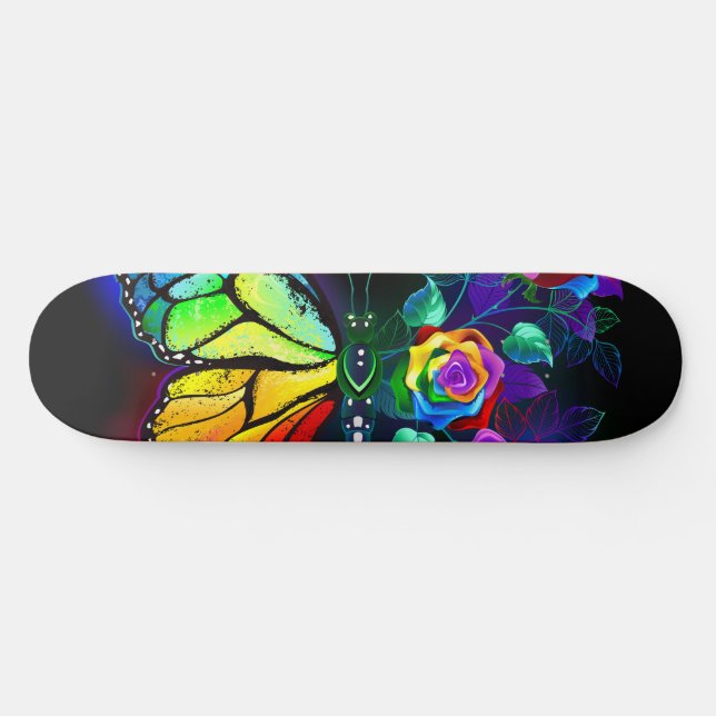 Rainbow flower butterfly skateboard (Horz)