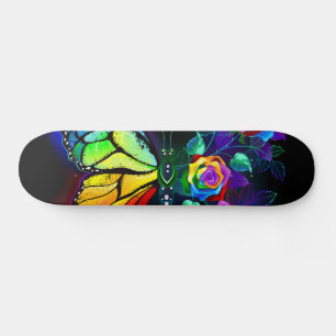 Rainbow flower butterfly skateboard