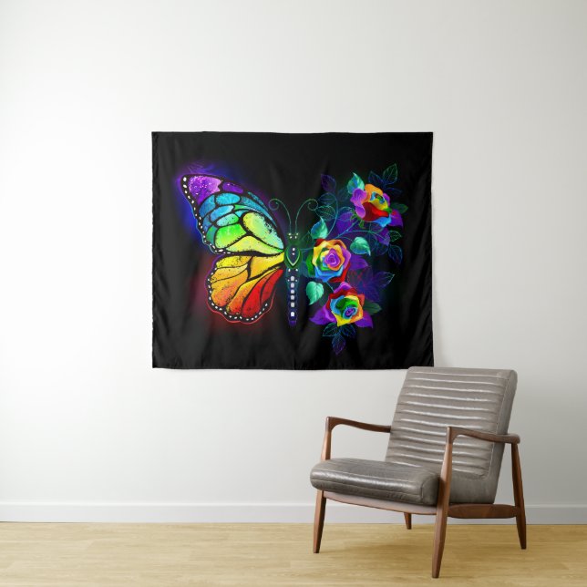 Rainbow flower butterfly tapestry (In Situ (Horizontal))