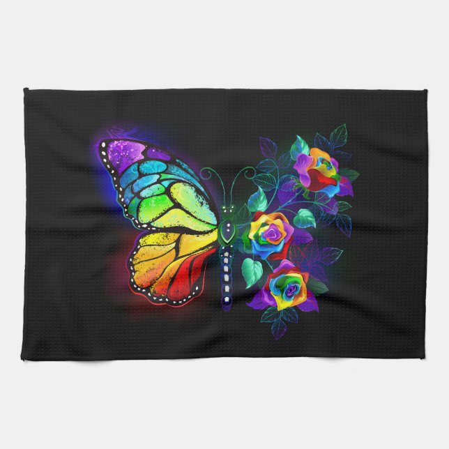 Rainbow flower butterfly tea towel (Horizontal)