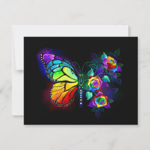 Rainbow flower butterfly thank you card