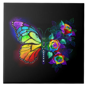 Rainbow flower butterfly tile