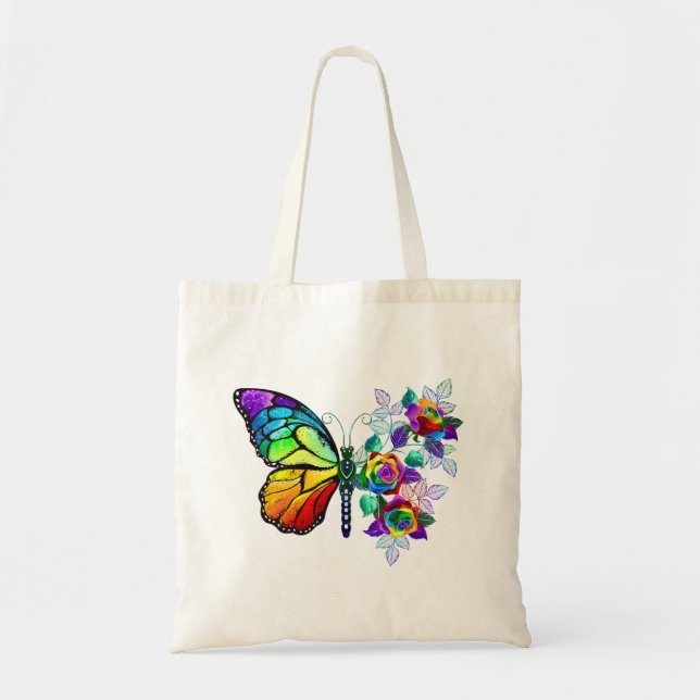 Rainbow flower butterfly tote bag (Front)