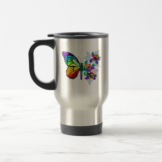 Rainbow flower butterfly travel mug (Left)