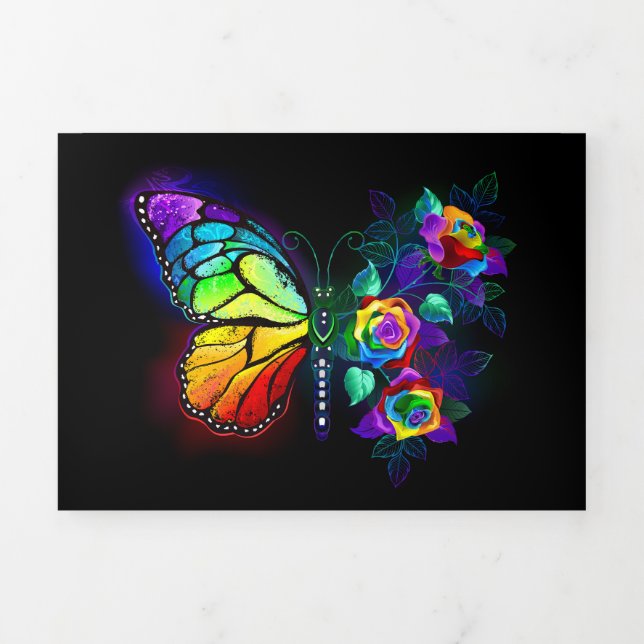 Rainbow flower butterfly Tri-Fold card (Cover)