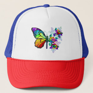 Rainbow flower butterfly trucker hat