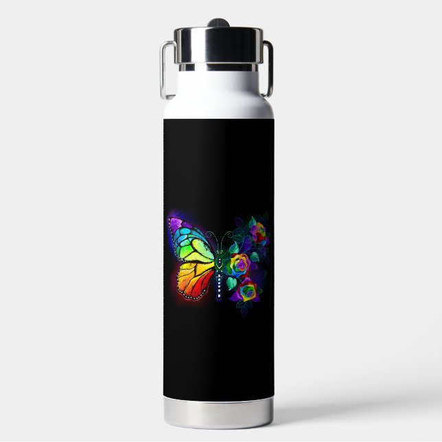 Rainbow flower butterfly water bottle (Front)