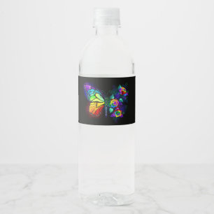 Rainbow flower butterfly water bottle label
