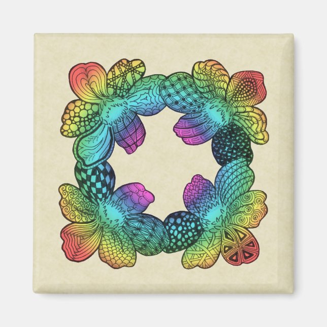 Rainbow Flower Doodle Magnet (Front)