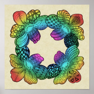 Rainbow Flower Doodle Poster