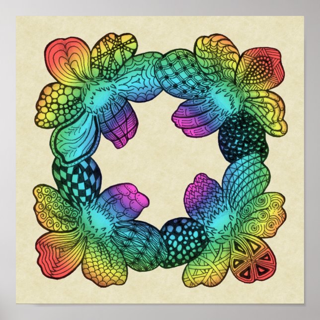 Rainbow Flower Doodle Poster (Front)