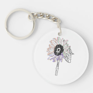 Rainbow Flower Funky Art Key Ring