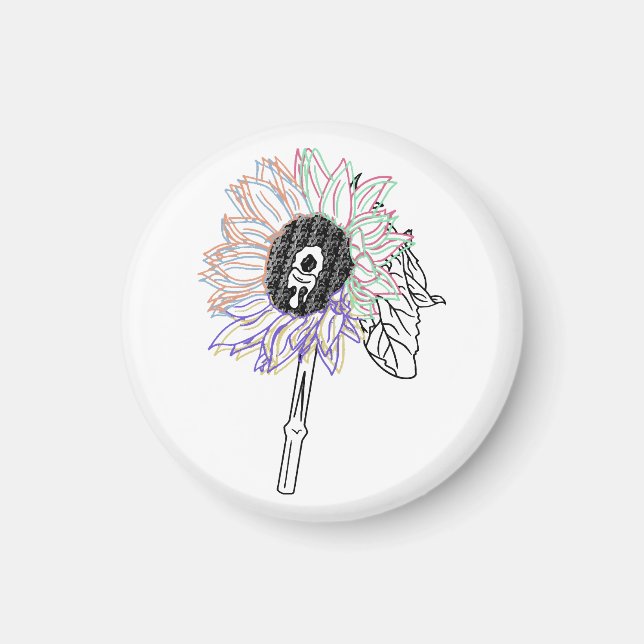 Rainbow Flower Funky Art Magnet (Front)
