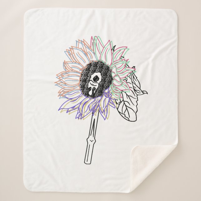 Rainbow Flower Funky Art Sherpa Blanket (Front)