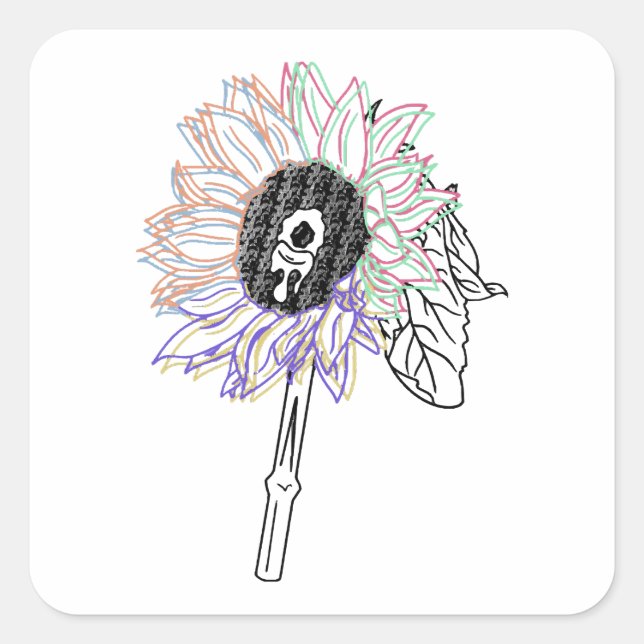 Rainbow Flower Funky Art Square Sticker (Front)