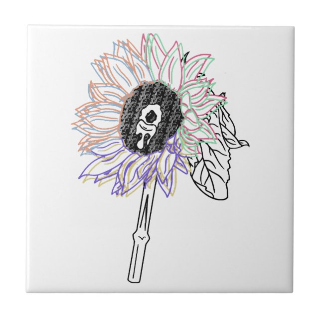 Rainbow Flower Funky Art Tile (Front)