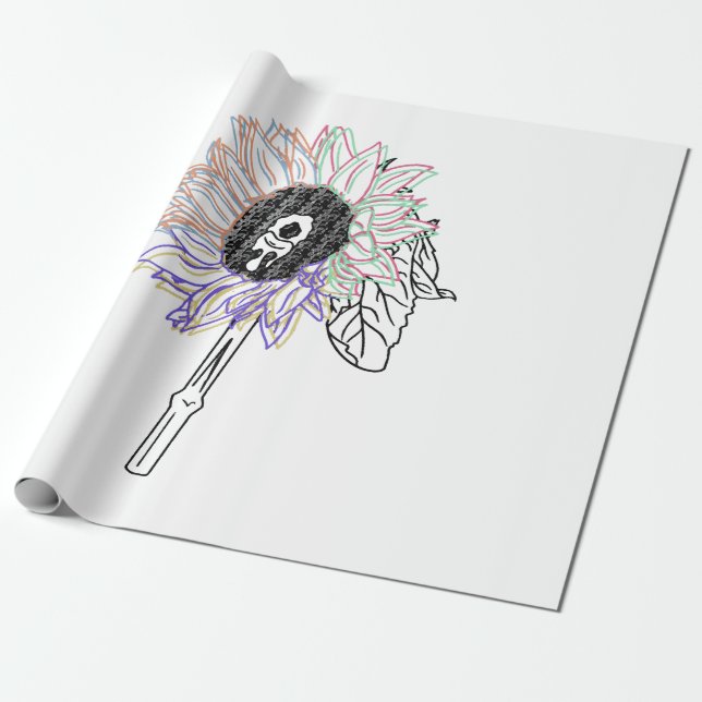 Rainbow Flower Funky Art Wrapping Paper (Unrolled)