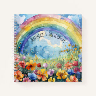 Rainbow Flower Garden Custom Name Sketchbook Notebook