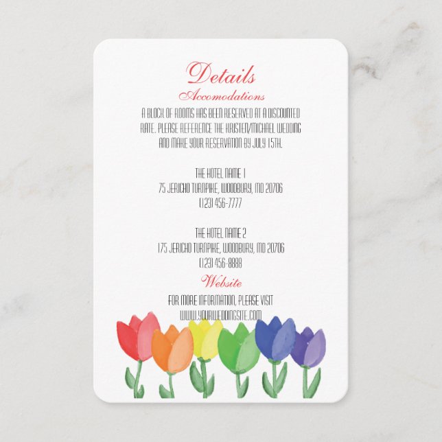 Rainbow FLOWER GAY Lesbian DETAILS WEDDING Enclosure Card (Front)