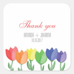 Rainbow FLOWER GAY Lesbian  Thank you favour Square Sticker