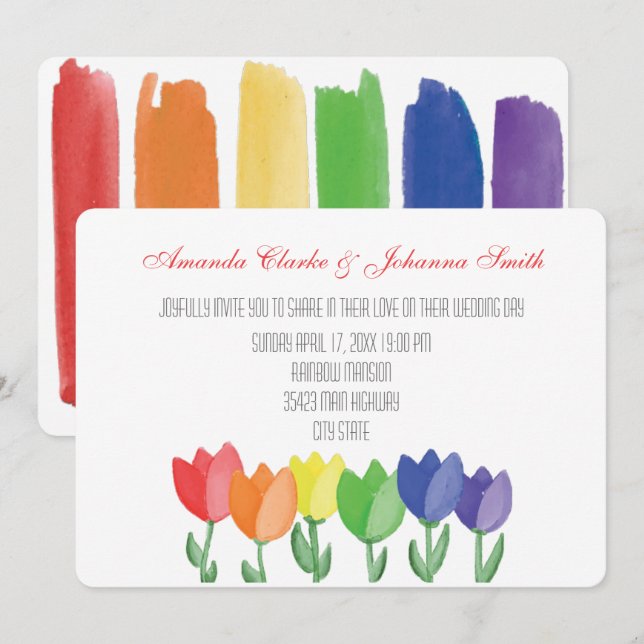 Rainbow FLOWER GAY Lesbian Wedding Card (Front/Back)