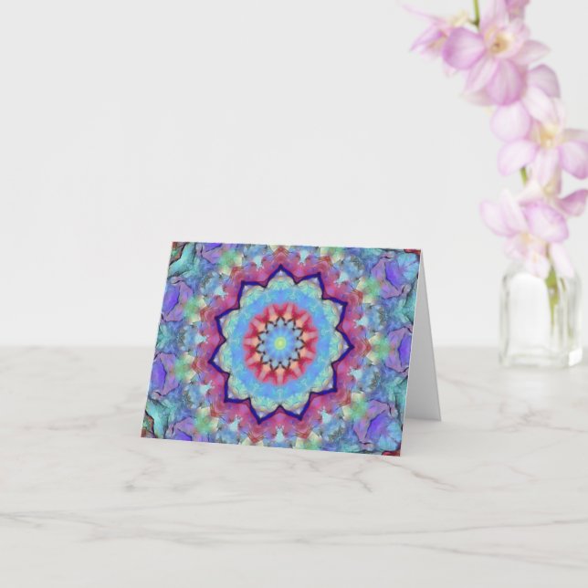 Rainbow Flower Mandala Folded Greeting Card (Orchid)