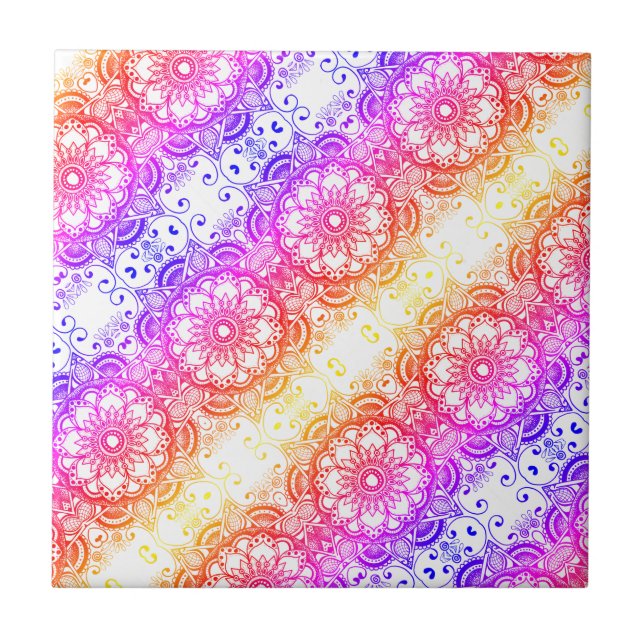 Rainbow Flower Mandala Pattern 3  Tile (Front)