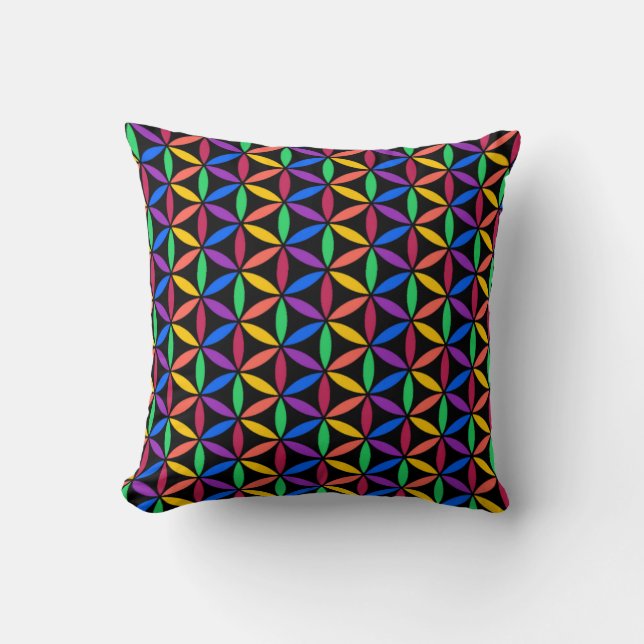 Rainbow Flower of Life Pattern Cushion (Front)