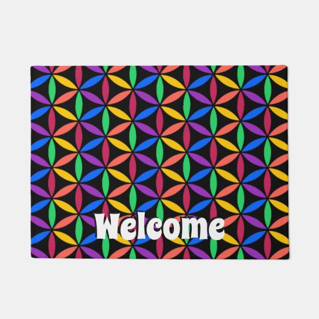 Rainbow Flower of Life Pattern Doormat (Front)
