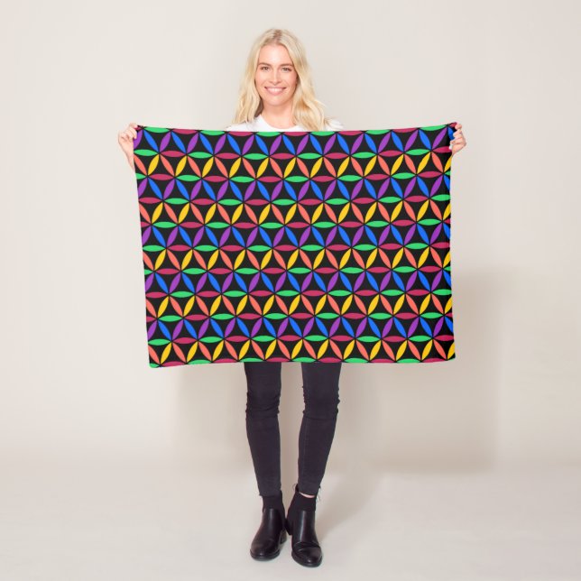 Rainbow Flower of Life Pattern Fleece Blanket (In Situ)