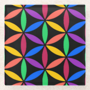 Rainbow Flower of Life Pattern Glass Coaster