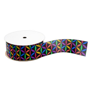 Rainbow Flower of Life Pattern Grosgrain Ribbon
