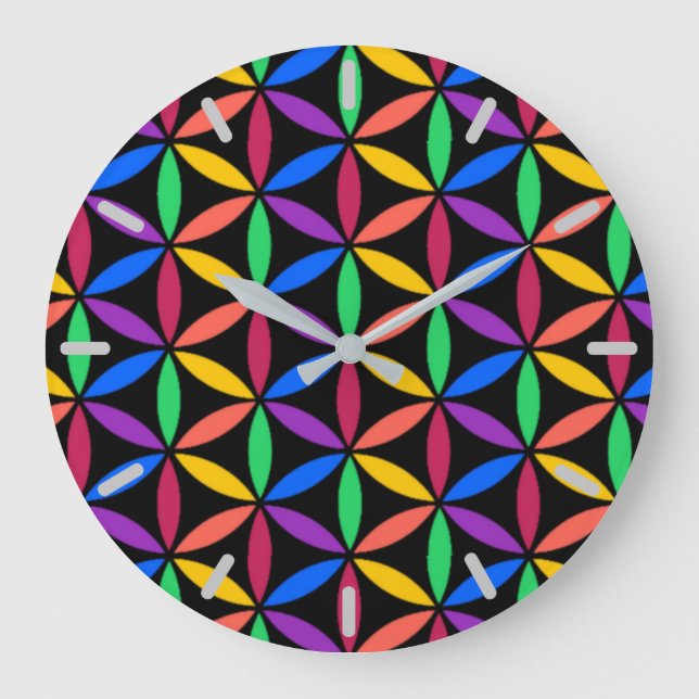 Rainbow Flower of Life Pattern Large Clock (Front)