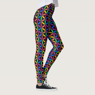 Rainbow Flower of Life Pattern Leggings