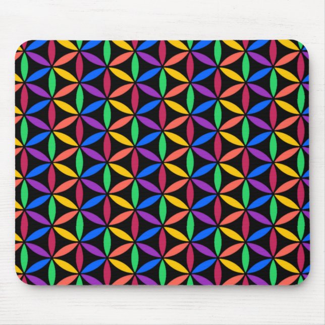 Rainbow Flower of Life Pattern Mouse Mat (Front)