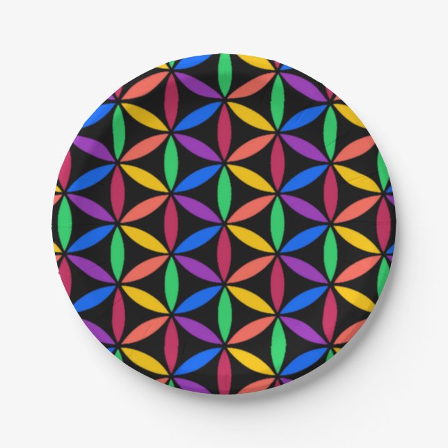 Rainbow Flower of Life Pattern Paper Plate (Front)